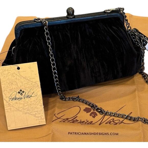 NWT Patricia Nash Elaine Velvet Frame Clutch Crossbody Black with Dust Bag - Picture 4 of 9